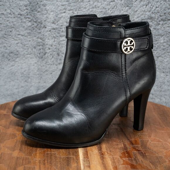 Tory Burch BRISTOL Black Leather 3.5” Boots Booties Size 5.5 M - Picture 4 of 10